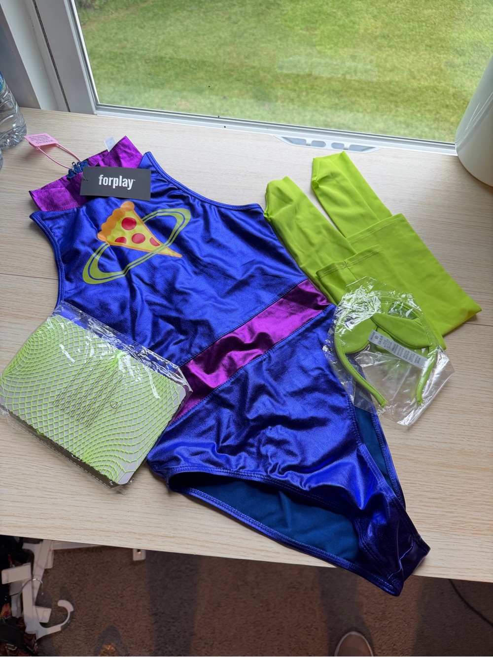 Forplay Shiny Purple & Neon Green Space Pizza Costume